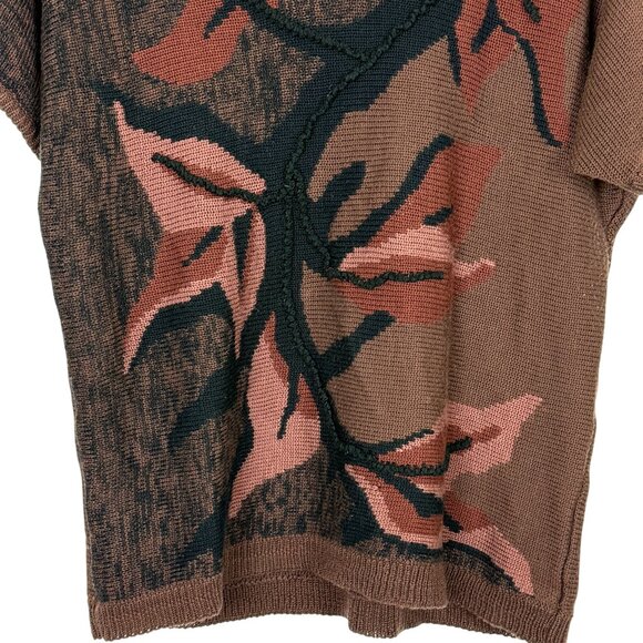 Vtg Campus Casuals Women's V-neck Knit Sweater Sz Medium Leaf Pattern Textured - Picture 3 of 8